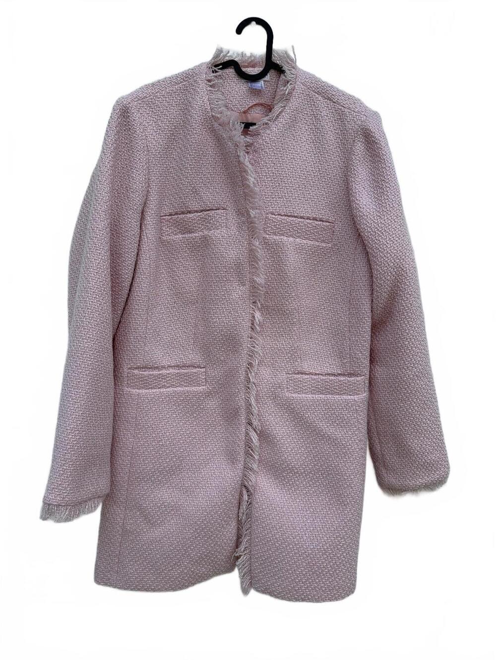 Venus Women's Size 16 Blush Pink Tweed Fringe Longline Open Front Jacket Coat